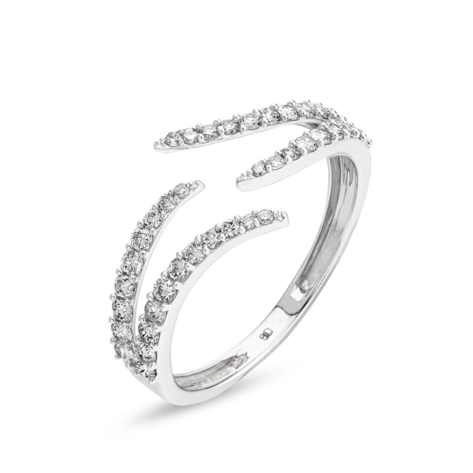 טבעת יהלומים פתוחה - זהב לבן 18 קראט. תכשיטי בר-דור-חדש