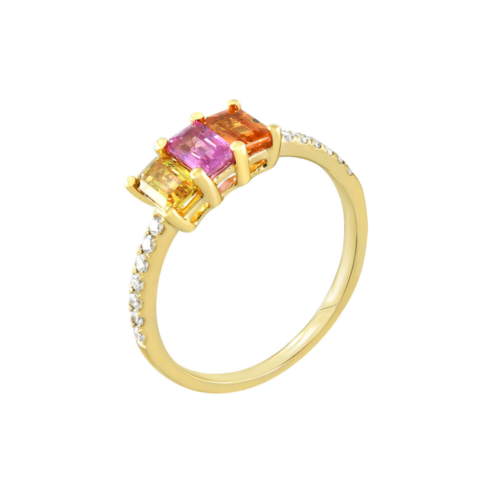 טבעת שלישיית צבעים - אבני חן ויהלומים - תכשיטי בר-דור