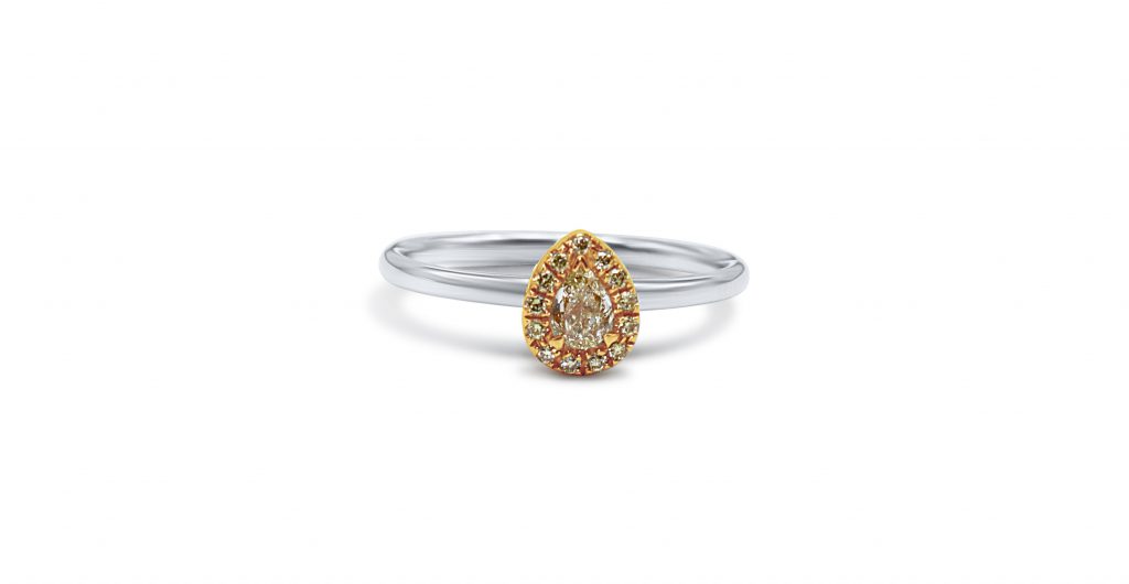 טבעת זהב לבן 18 קראט בצורת טיפה משובצת יהלומים צהובים -1