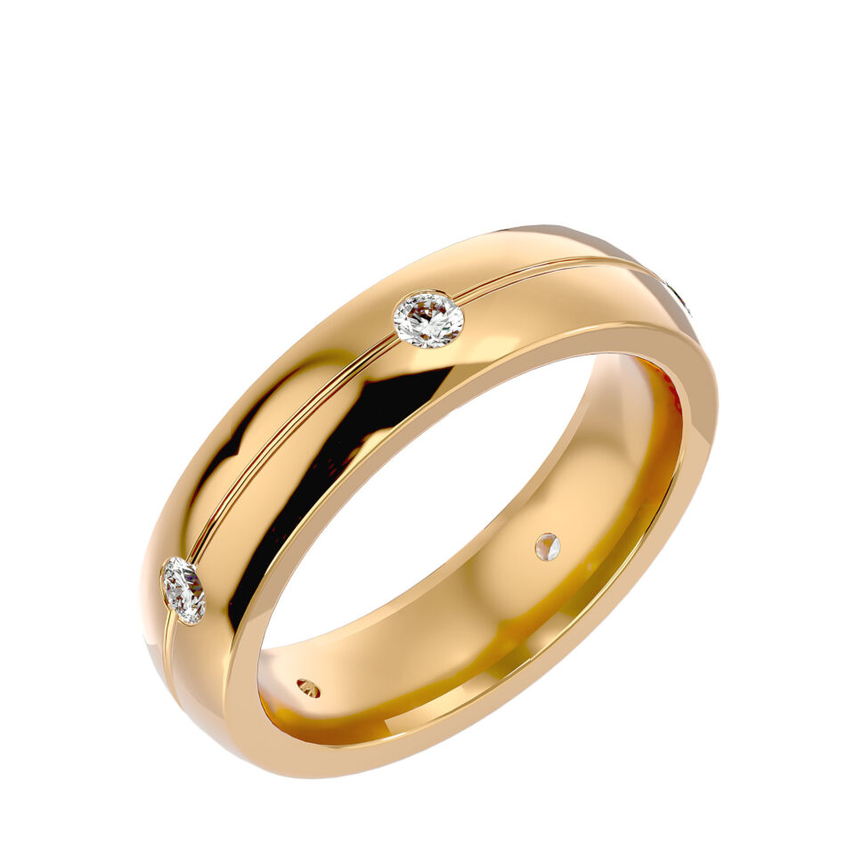 טבעת עבה משובצת יהלומים. זהב צהוב 14 קראט. תכשיטי בר-דור