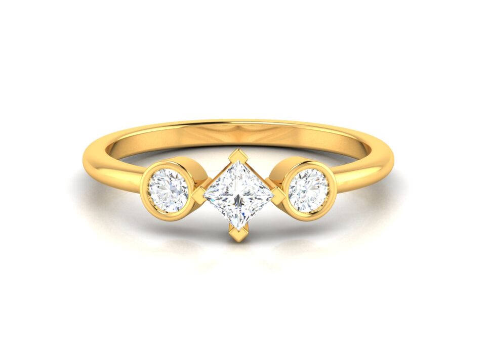 טבעת טריו יהלומים מיוחדת - זהב צהוב 14 קראט. תכשיטי בר-דור