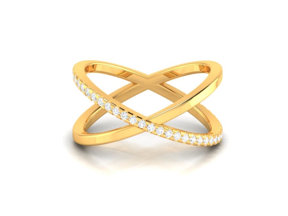 טבעת איקס יהלומים זהב צהוב 14 קראט. תכשיטי בר-דור הרצליה.