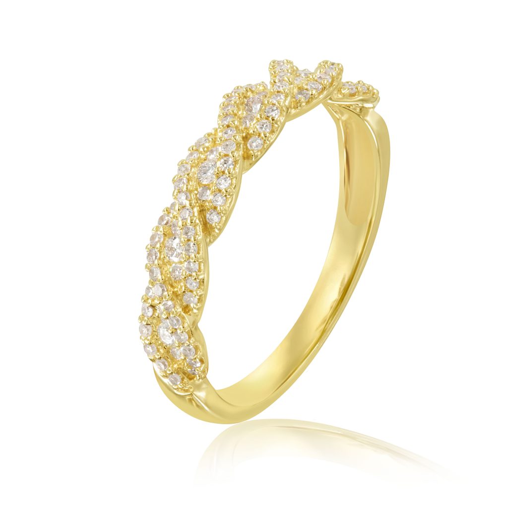טבעת יהלומים מסולסלת זהב צהוב