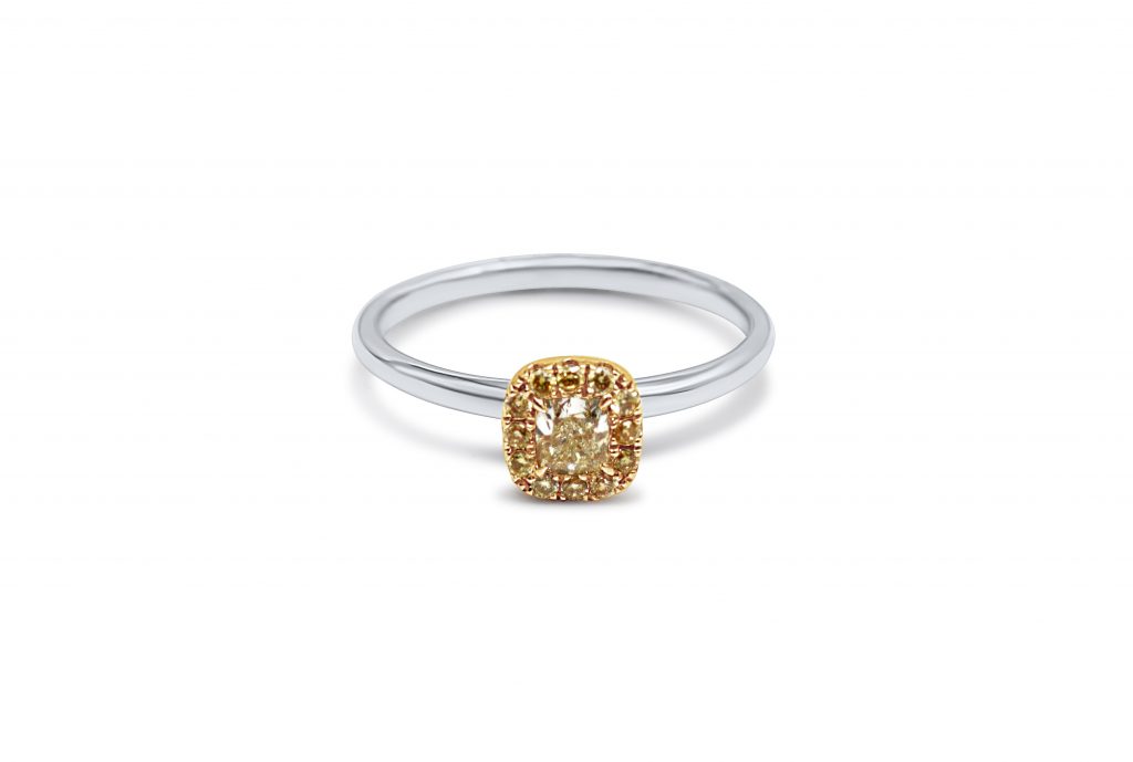 טבעת זהב לבן 18 קראט משובצת יהלומים צהובים תכשיטי בר-דור