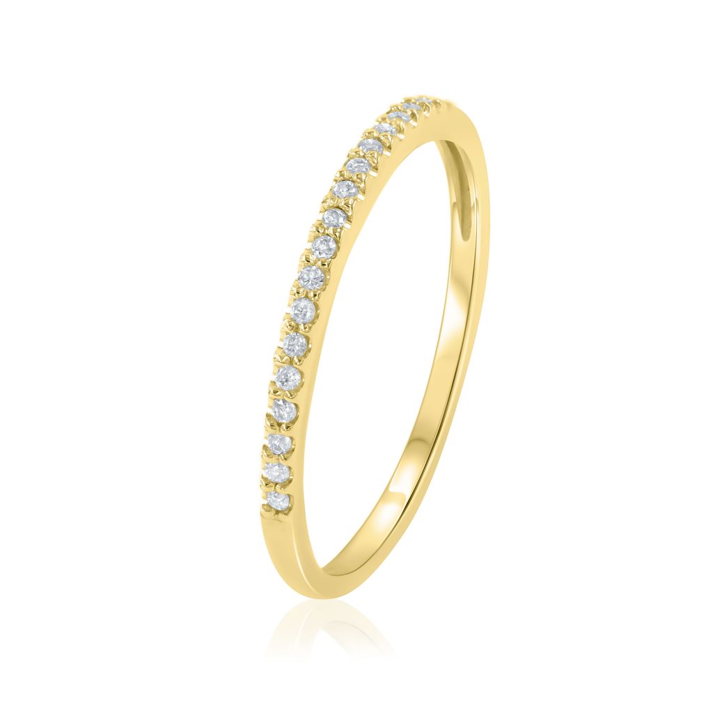 טבעת שורה יהלומים זהב צהוב 14 קראט