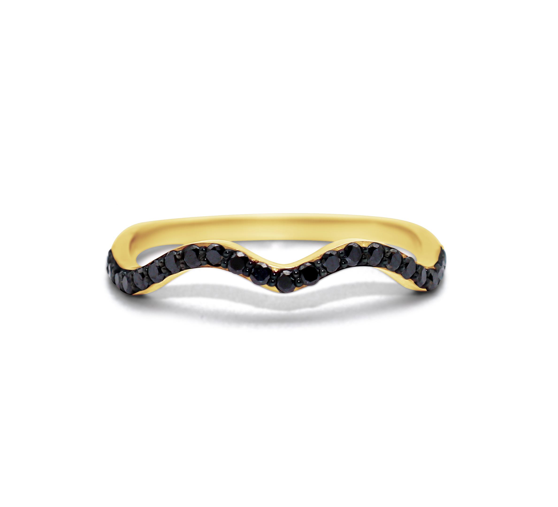 טבעת Wave יהלומים שחורים זהב צהוב 14 קראט