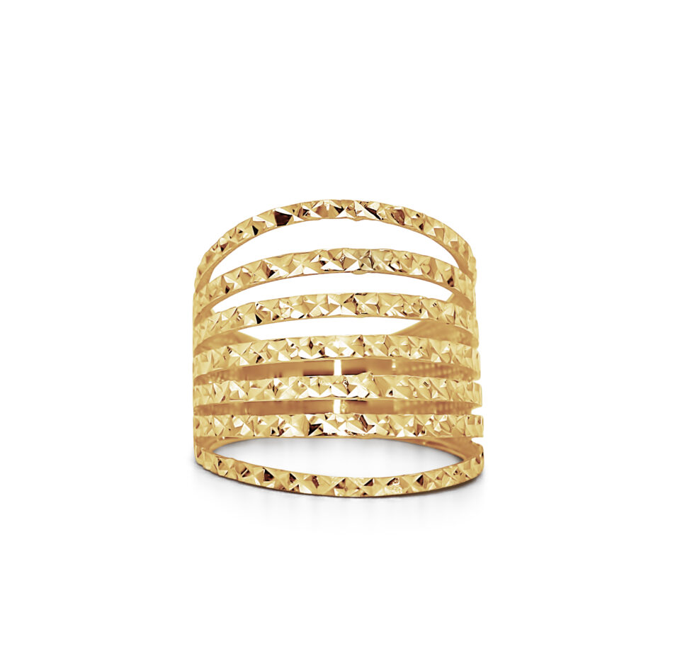 טבעת זהב וחיתוכי לייזר - 7 שורות. זהב צהוב 14 קראט