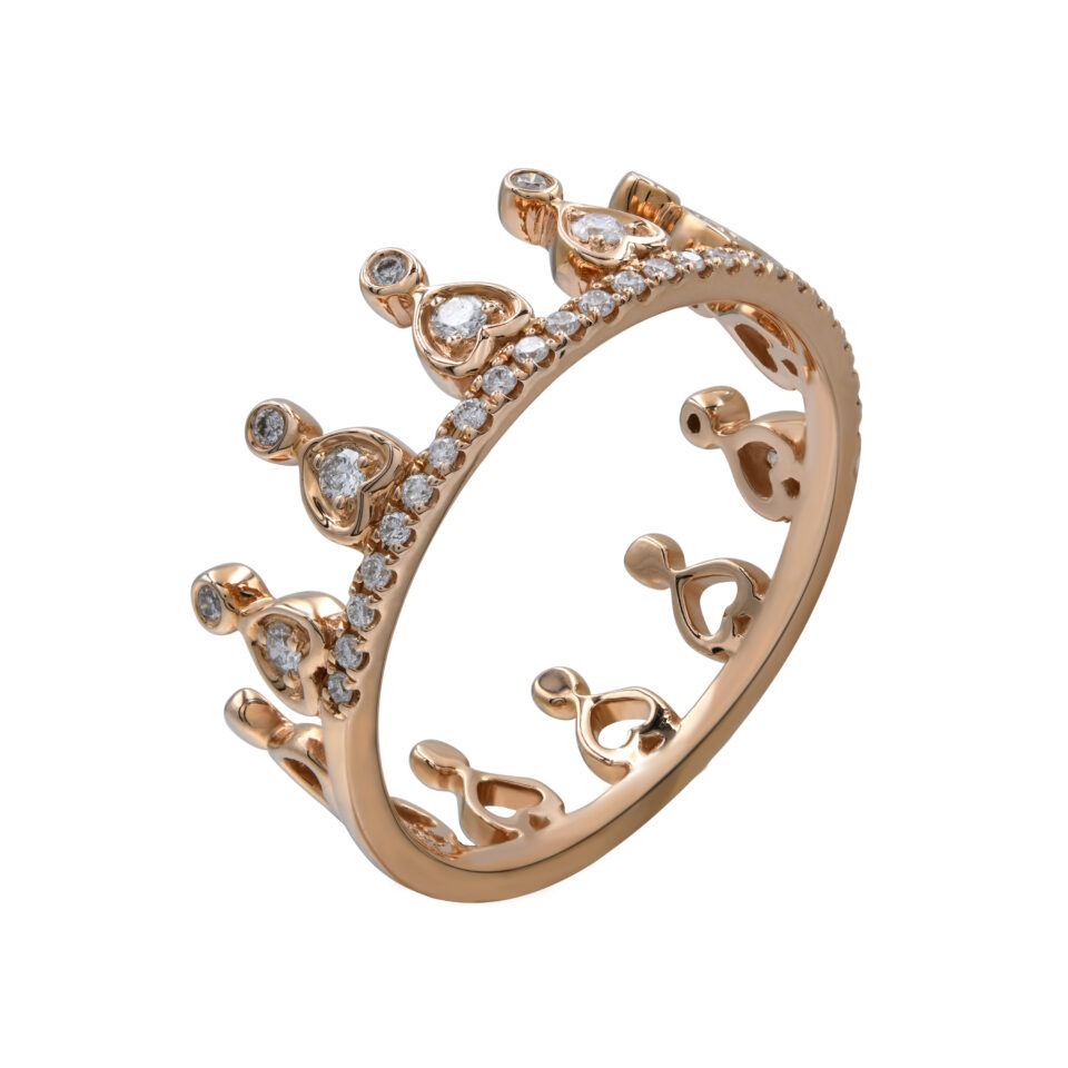 טבעת כתר משובצת יהלומים זהב 14 קראט. תכשיטי בר-דור