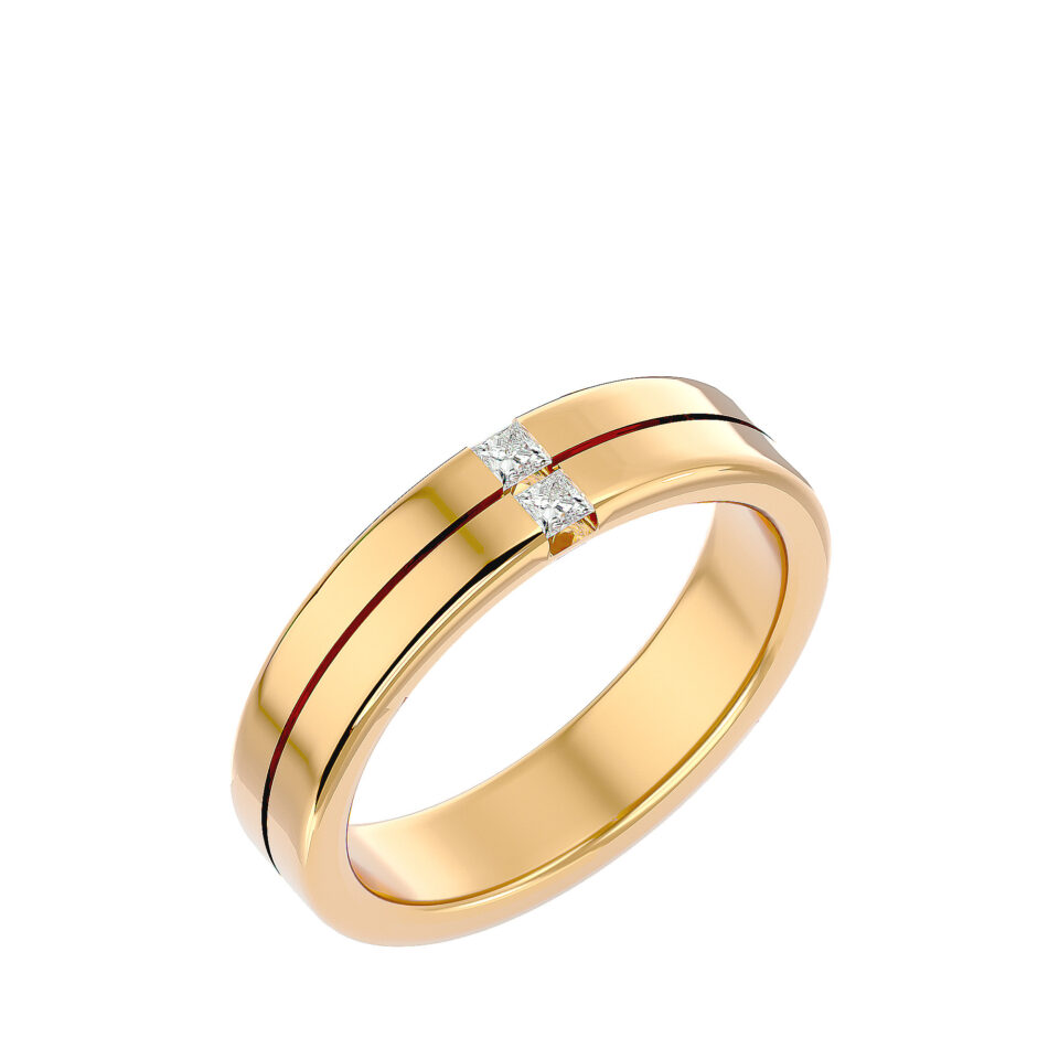 טבעת זהב לגבר משובצת יהלומים בחיתוך פרינסס. זהב צהוב 14 קראט. תכשיטי בר-דור