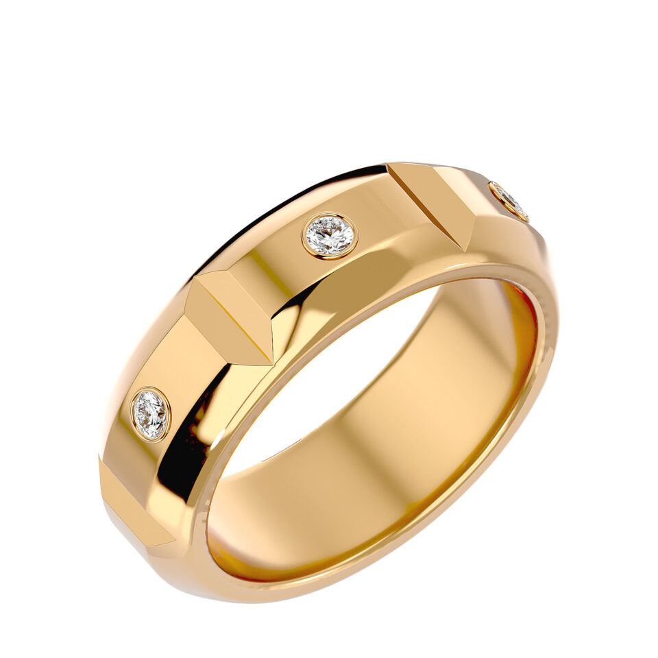 טבעת רחבה משובצת יהלומים. זהב צהוב. תכשיטי בר-דור
