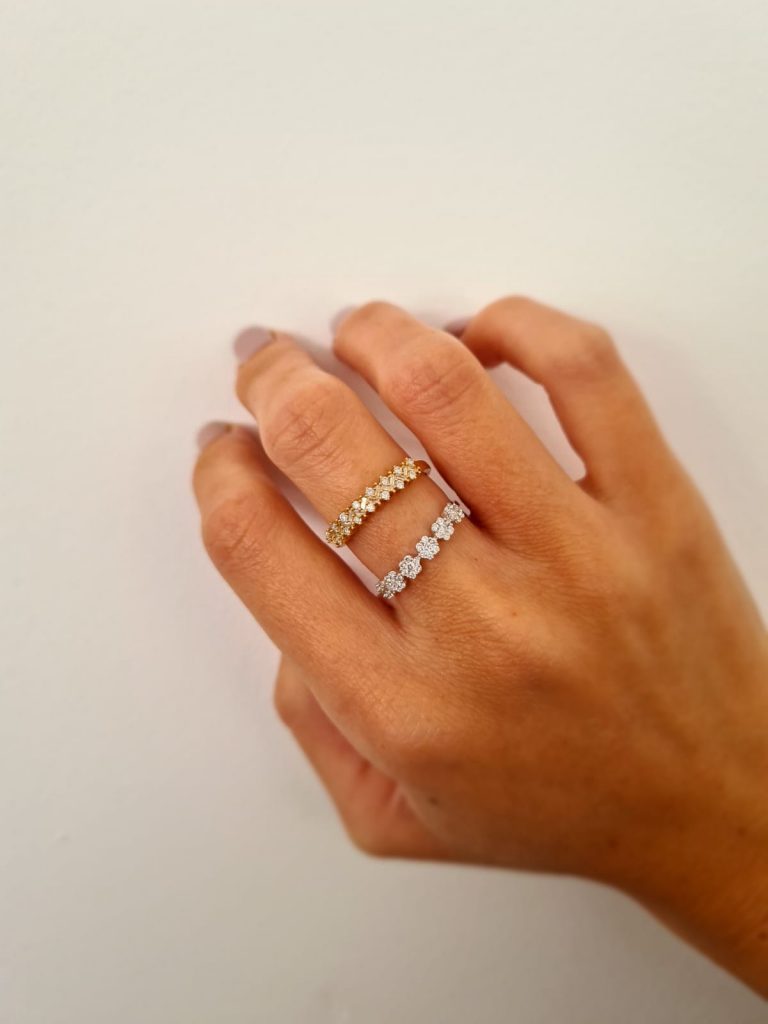 תכשיטי בר דור טבעת פרחים יהלומים זהב לבן 14 קראט