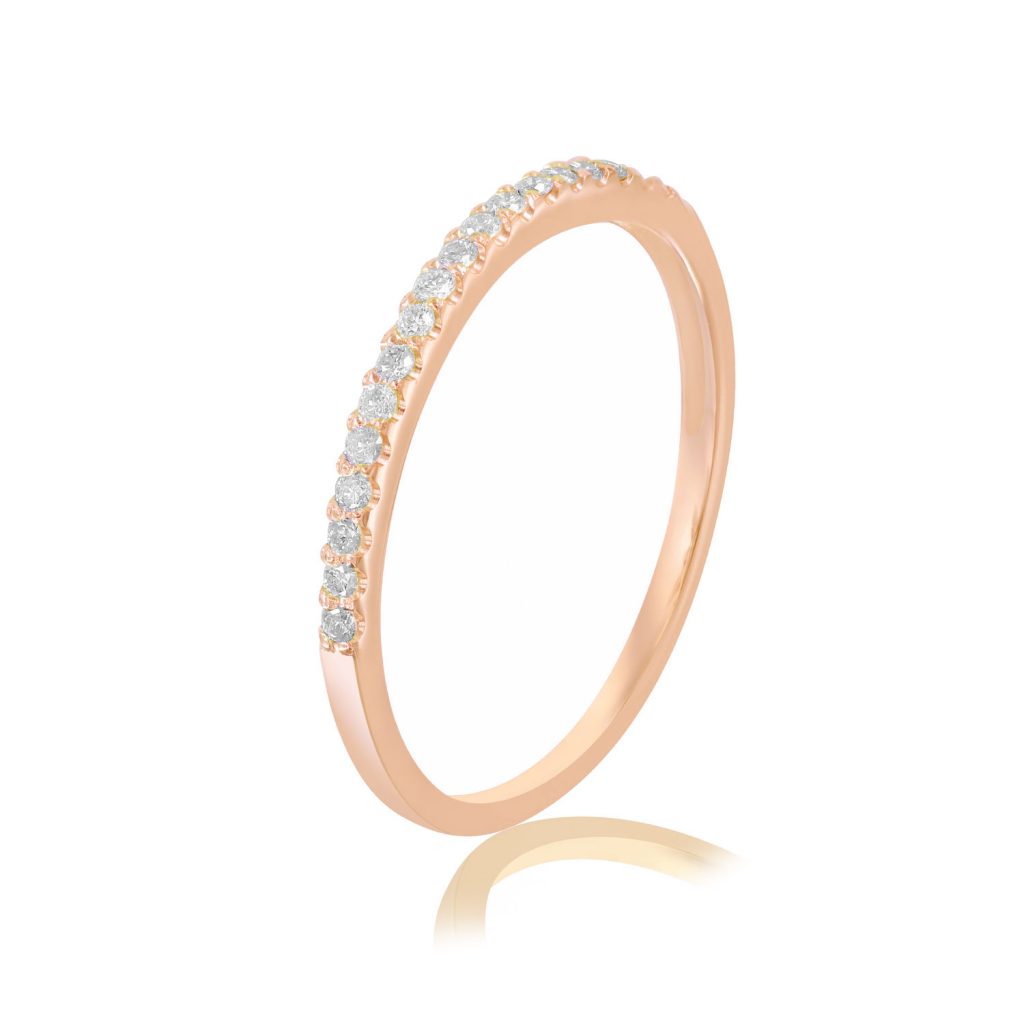 טבעת שורה יהלומים זהב אדום 14 קראט