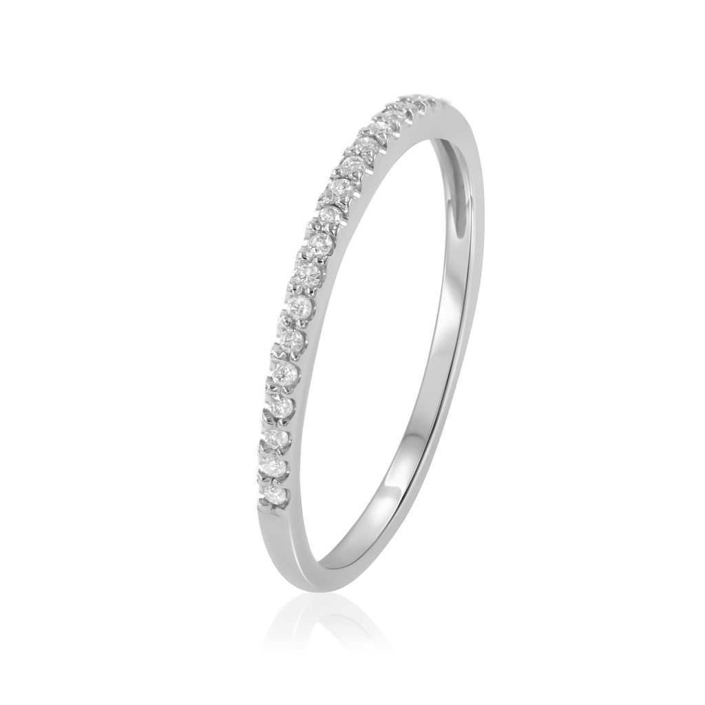 טבעת שורה יהלומים זהב לבן 14 קראט