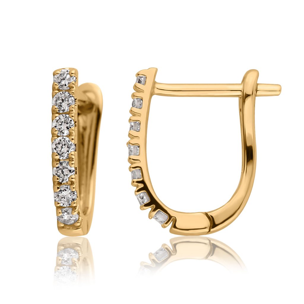 עגילי בננה יהלומים זהב צהוב 14 קראט