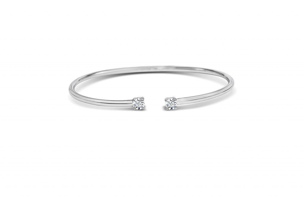 צמיד בנגל זהב לבן 18 קראט ויהלומים