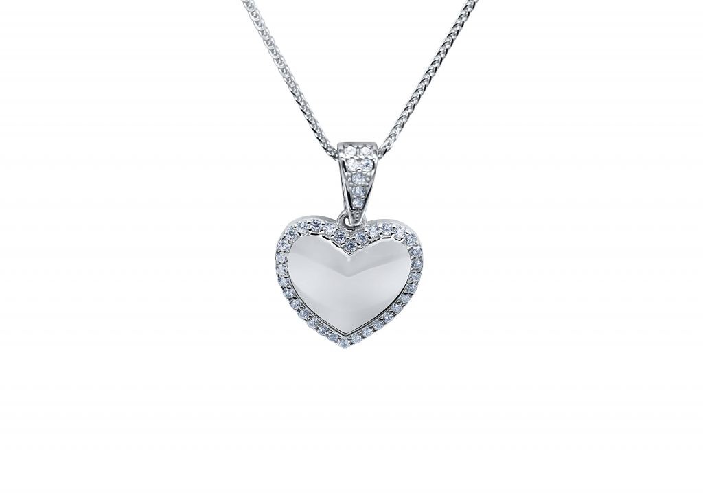 שרשרת ותליון לב זרקונים זהב לבן-min