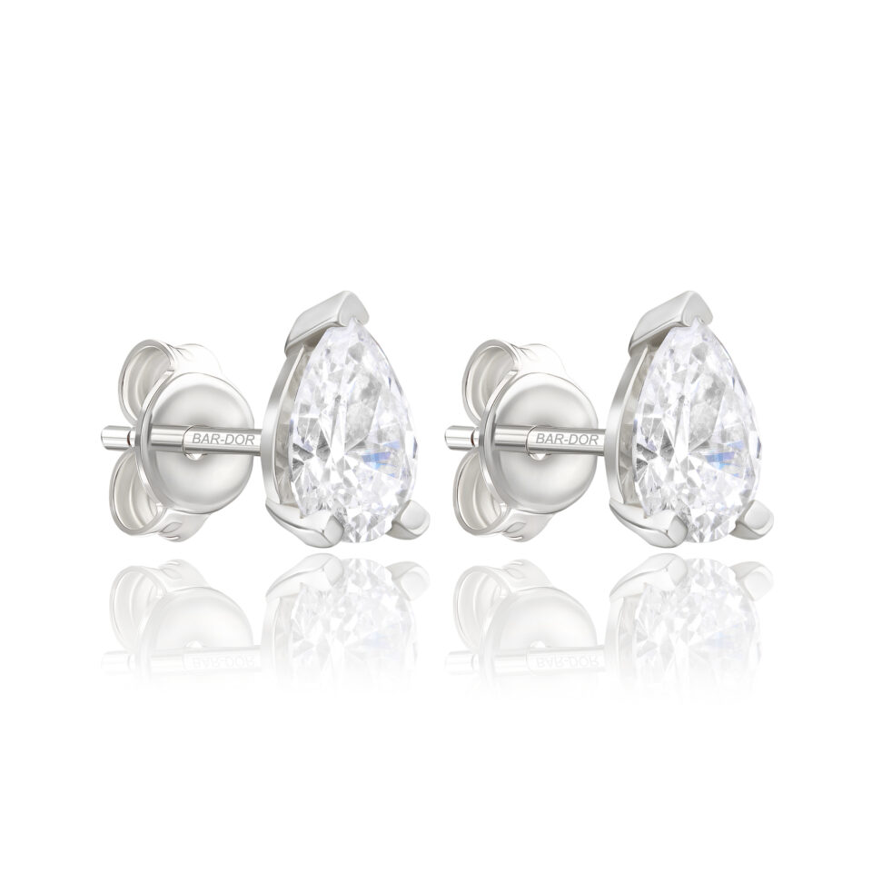 עגילים צמודים לאוזן מזהב לבן 14 קראט משובצים זרקון בצורת טיפה