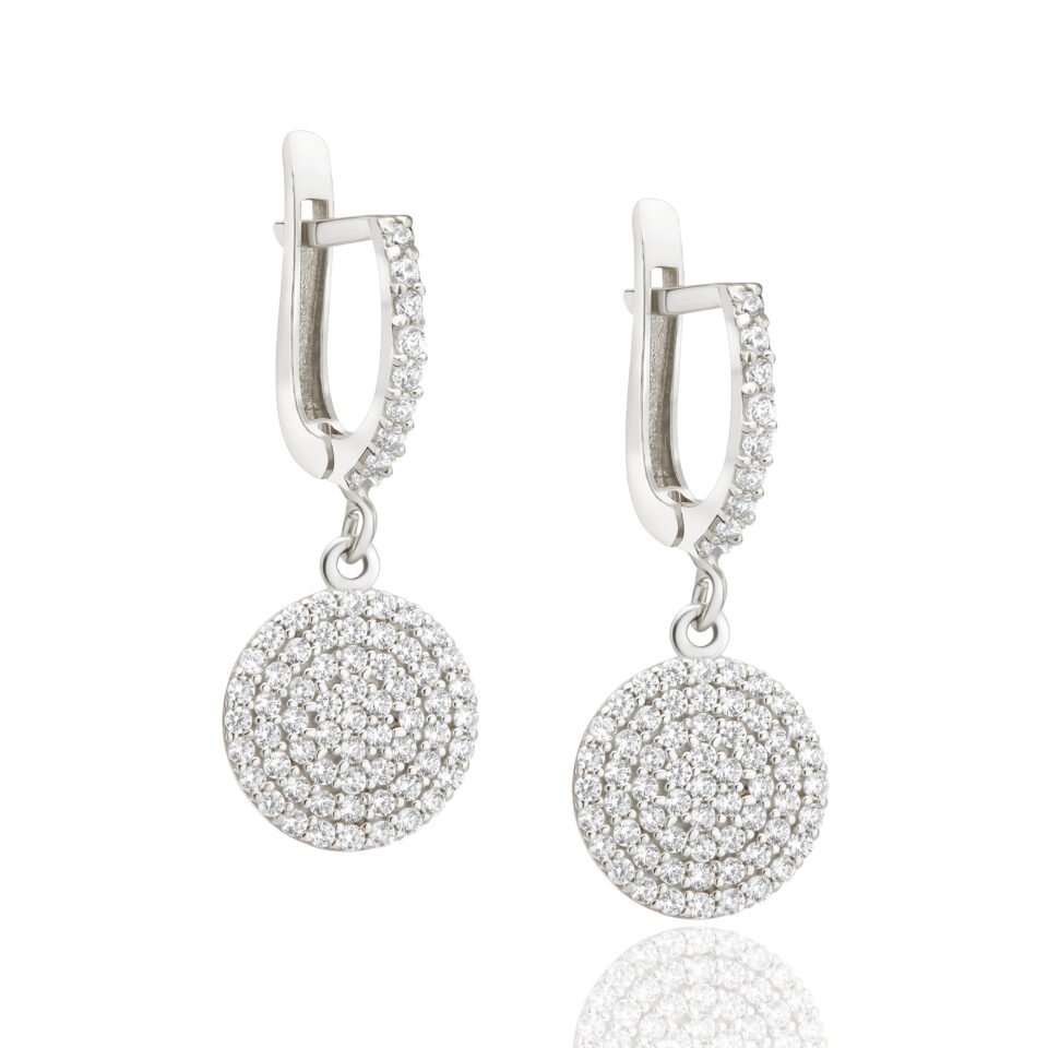 עגילים תלויים מזהב לבן 14 קראט