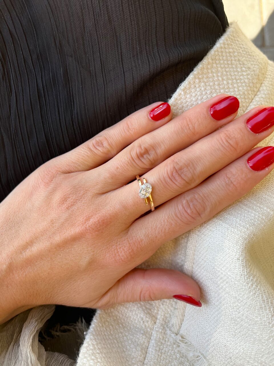 טבעת יהלומי בגט ורוז גולד 18 קראט. תכשיטי בר-דור הרצליה