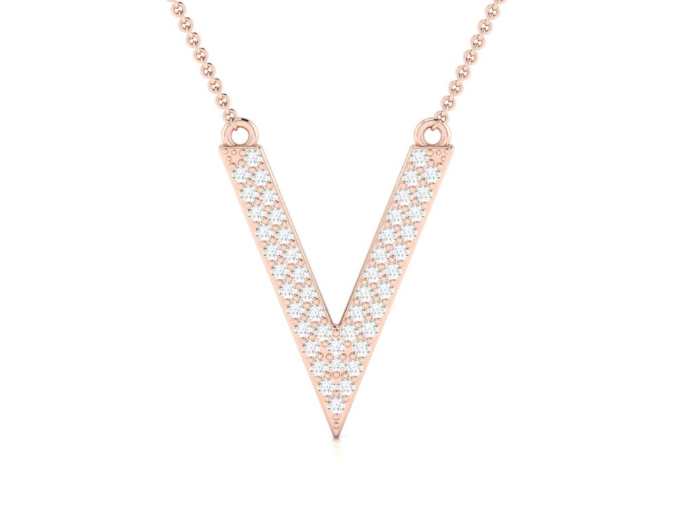 שרשרת וי יהלומים זהב אדום 14 קראט. תכשיטי בר-דור הרצליה