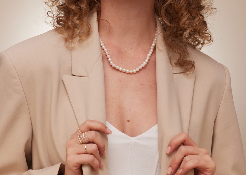 שרשרת פנינים 7 ממ וזהב 14 קראט. תכשיטי בר-דור