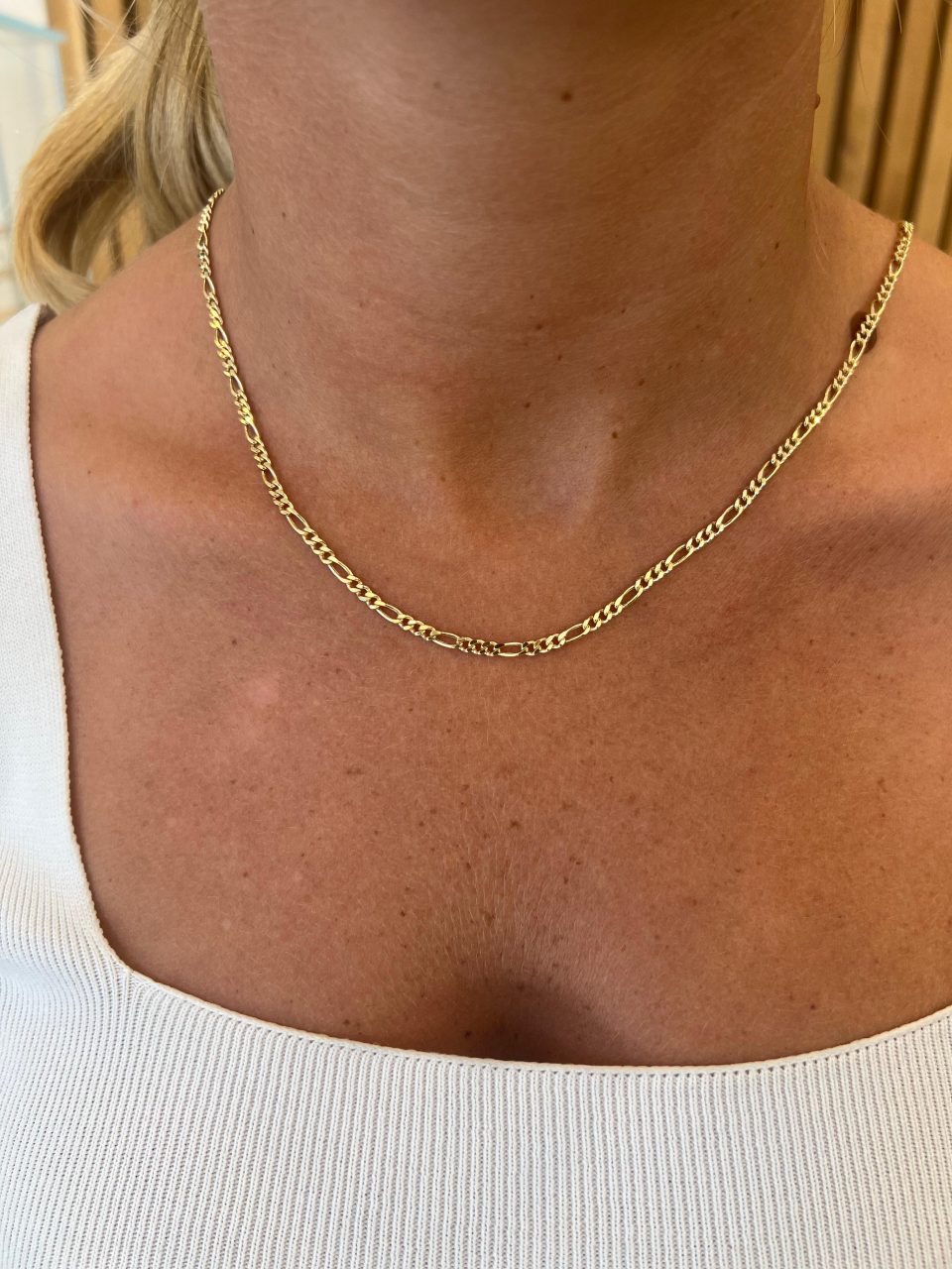 שרשרת חוליות דגם פיגארו מזהב 14 קראט אמיתי רוחב כ-3 ממ