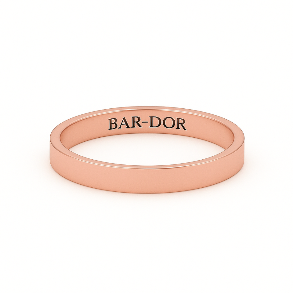 טבעת נישואין זהב ורוד 14 קראט - פרופיל שטוח. רוחב 3 ממ