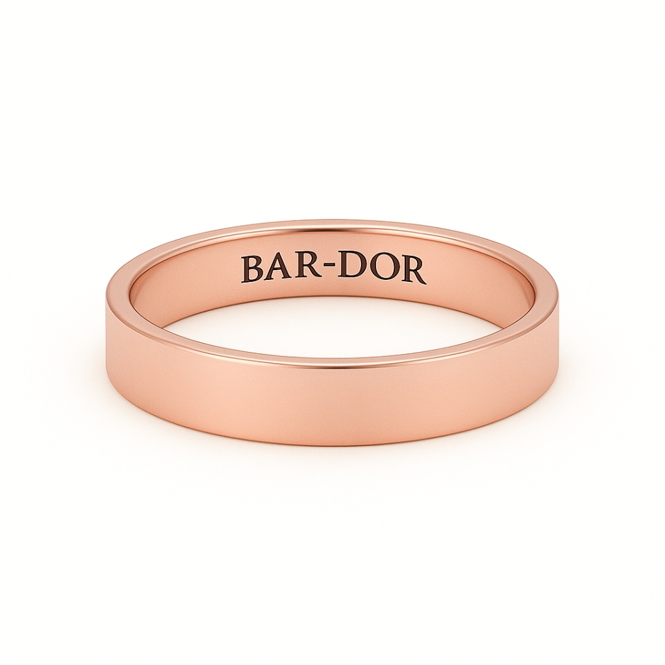 טבעת נישואין זהב ורוד 14 קראט - פרופיל שטוח. רוחב 4 ממ