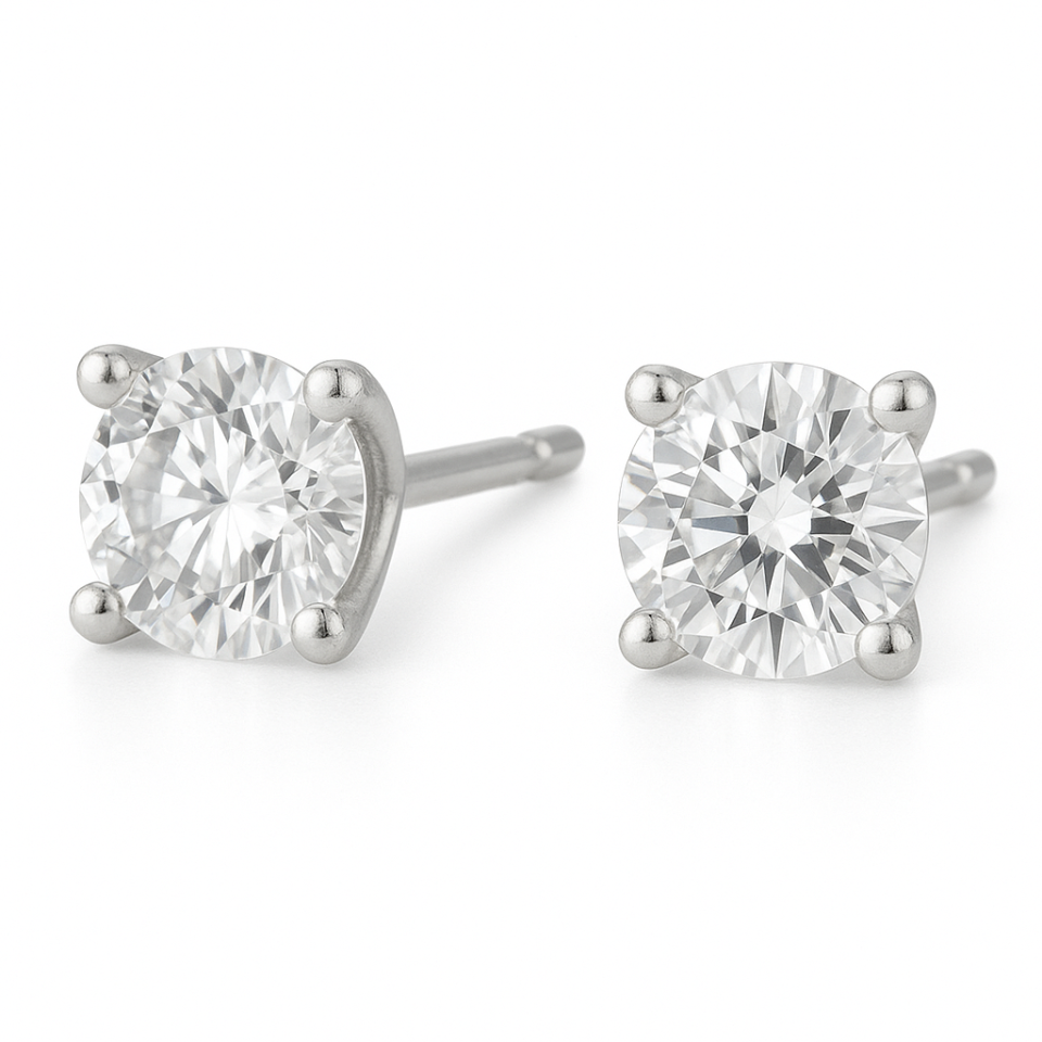 עגילים צמודים לאוזן מזהב לבן 14 קראט משובצים יהלום מעבדה חצי קראט