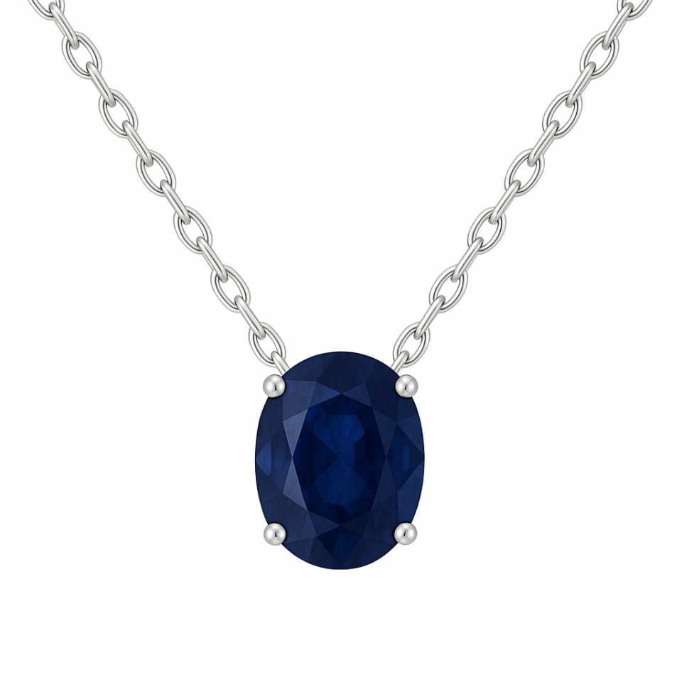 שרשרת זהב לבן 18 קראט משובצת אבן ספיר אליפסה