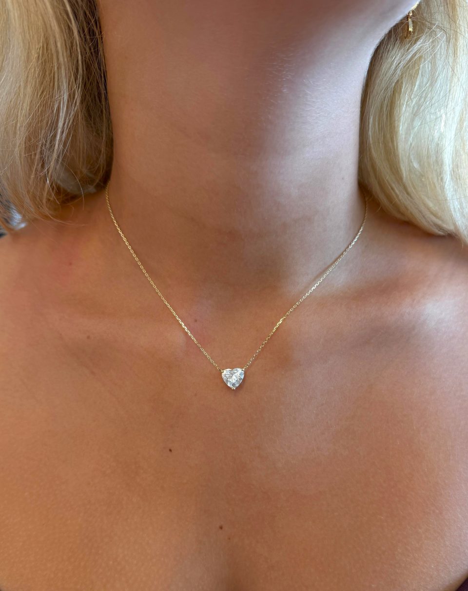 שרשרת יהלום מעבדה בחיתוך לב 2 קראט זהב 14 קראט