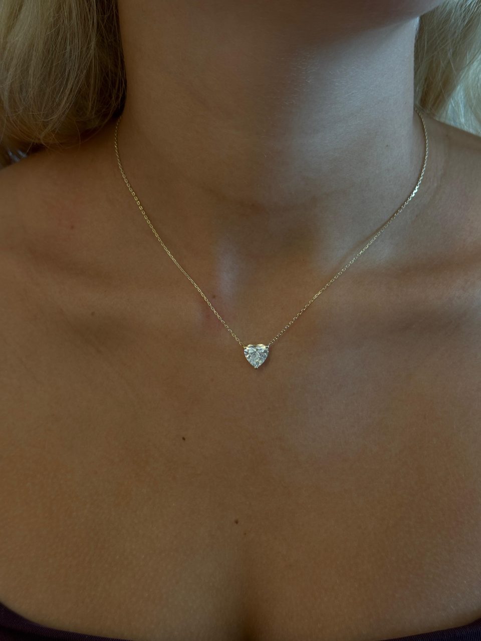 שרשרת יהלום מעבדה בחיתוך לב 2 קראט זהב 14 קראט. תכשיטי בר-דור