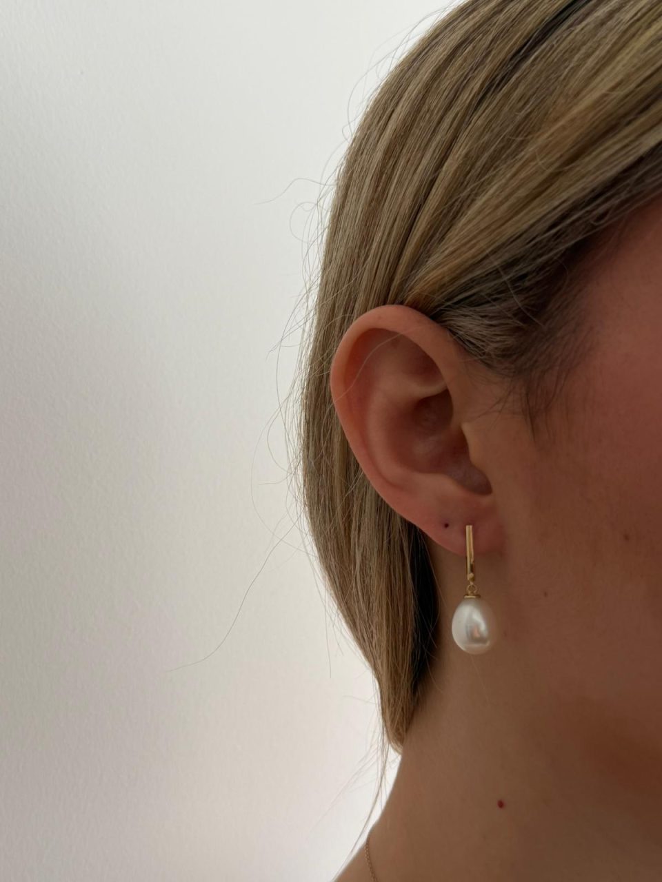 עגילי פנינה גדולה - כ-12 ממ. זהב 14 קראט