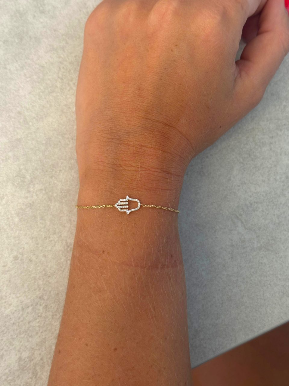 צמיד חמסה יהלומים מזהב 14 קראט