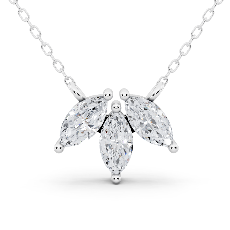 שרשרת טריו מרקיזות יהלומי מעבדה זהב לבן 14 קראט