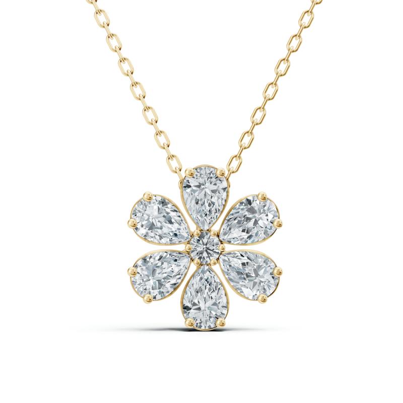 שרשרת פרח יהלומי מעבדה - זהב צהוב 14 קראט