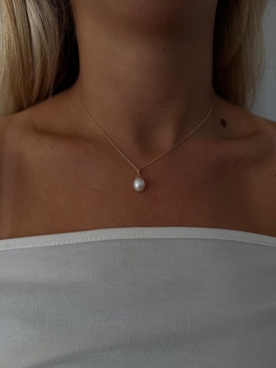 שרשרת ותליון פנינה מזהב 14 קראט