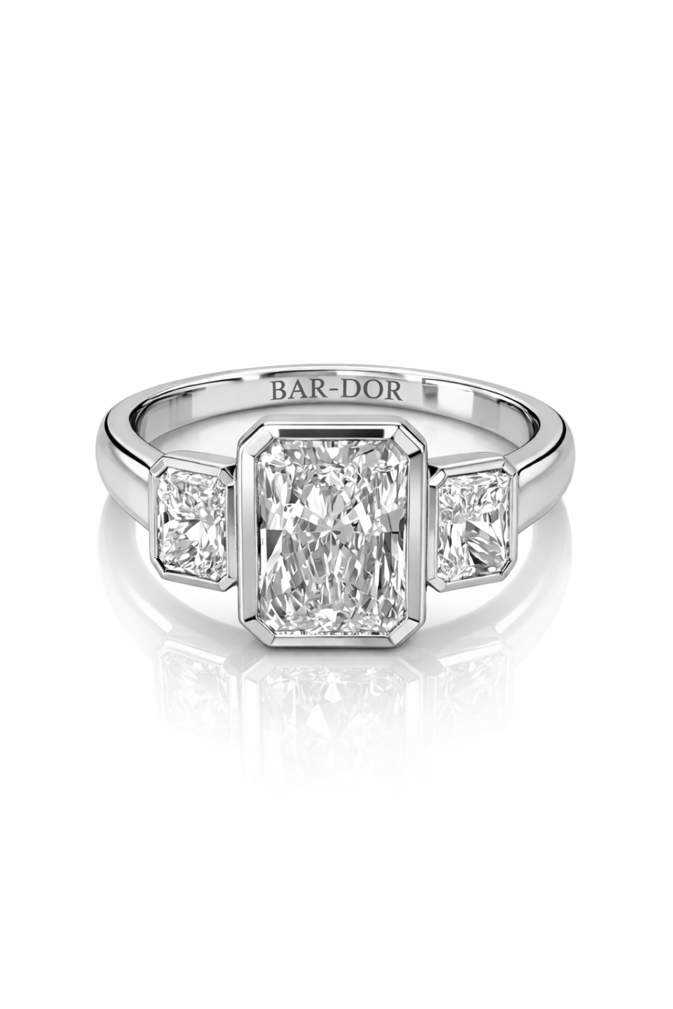 טבעת טריו Radiant Cut יהלומי מעבדה - זהב לבן 14 קראט