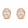 עגילים צמודים לאוזן בחיתוך Oval משובצים בטכניקת שיבוץ בזל (Bezel setting) זהב ורוד 14 קראט