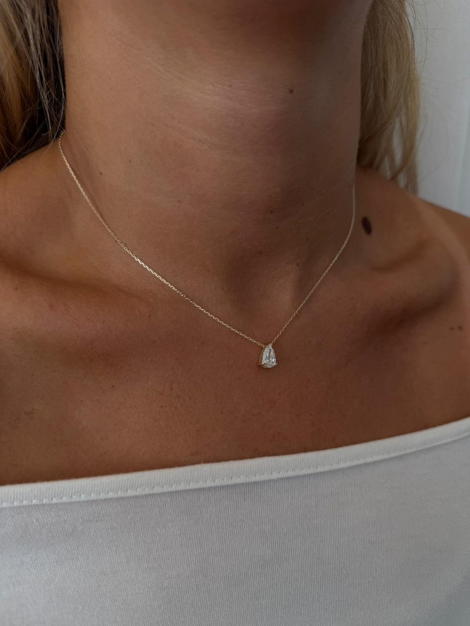 שרשרת טיפה יהלום מעבדה 1 קראט זהב 14 קראט