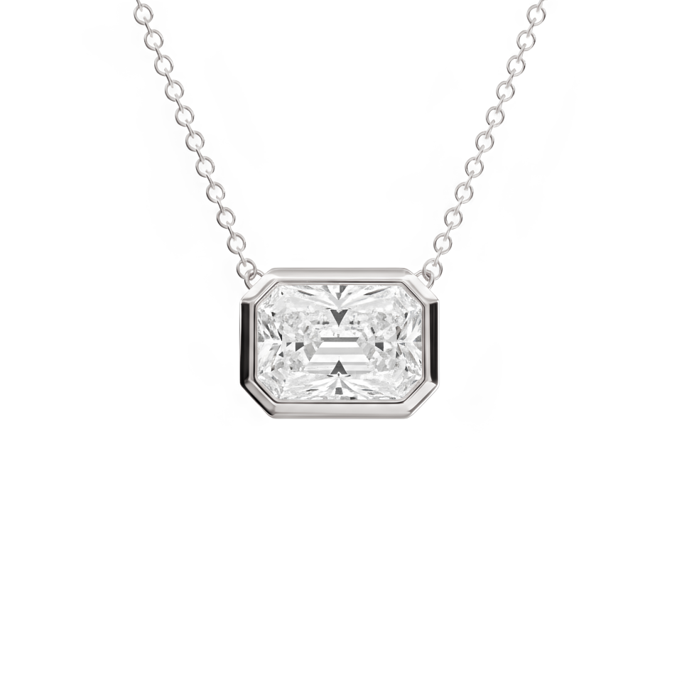 שרשרת סוליטר מזהב לבן 14 קראט משובצת יהלום מעבדה בחיתוך Radiant 1 קראט