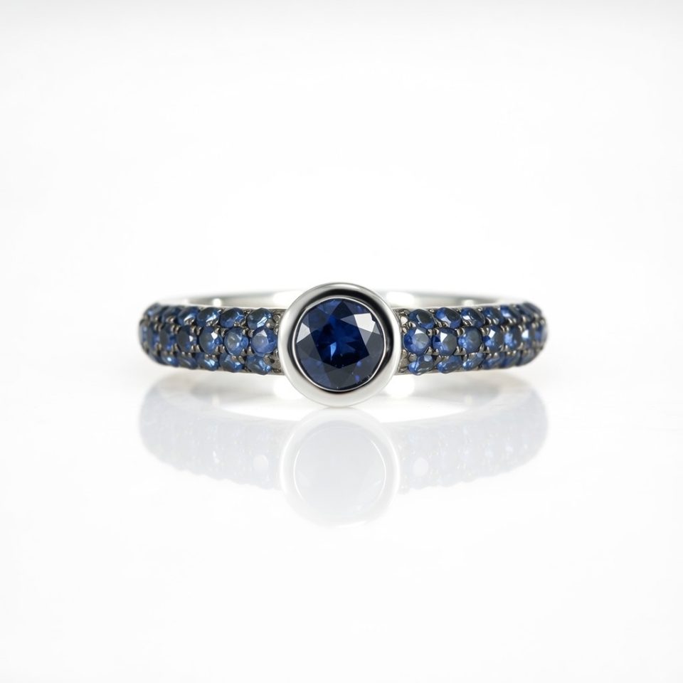 טבעת "רויאל בלו" משובצת ספירים - זהב לבן