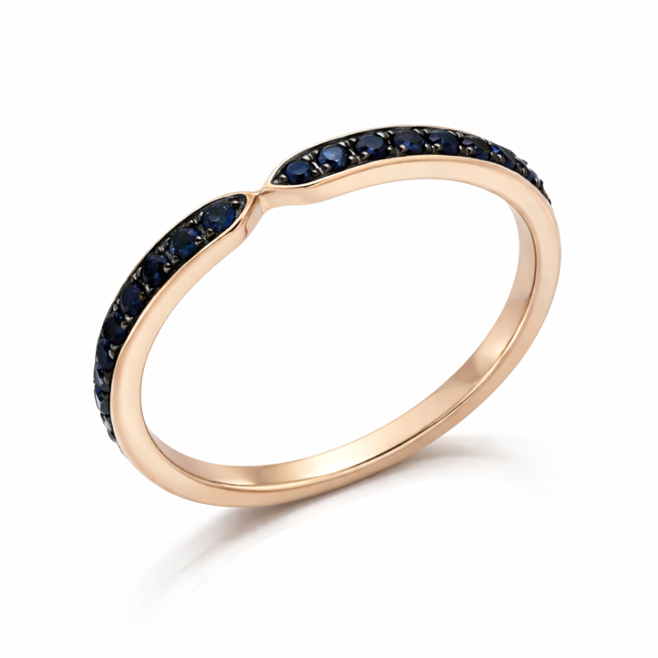 טבעת פפיון מזהב אדום 14 קראט משובצת ספירים