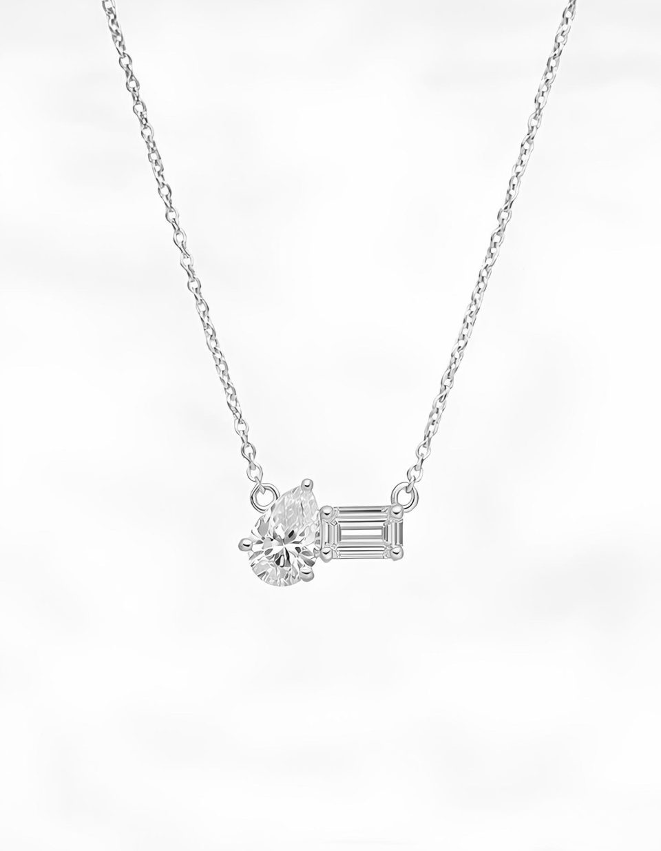 שרשרת Duo-Cut יהלומי מעבדה זהב לבן 14 קראט