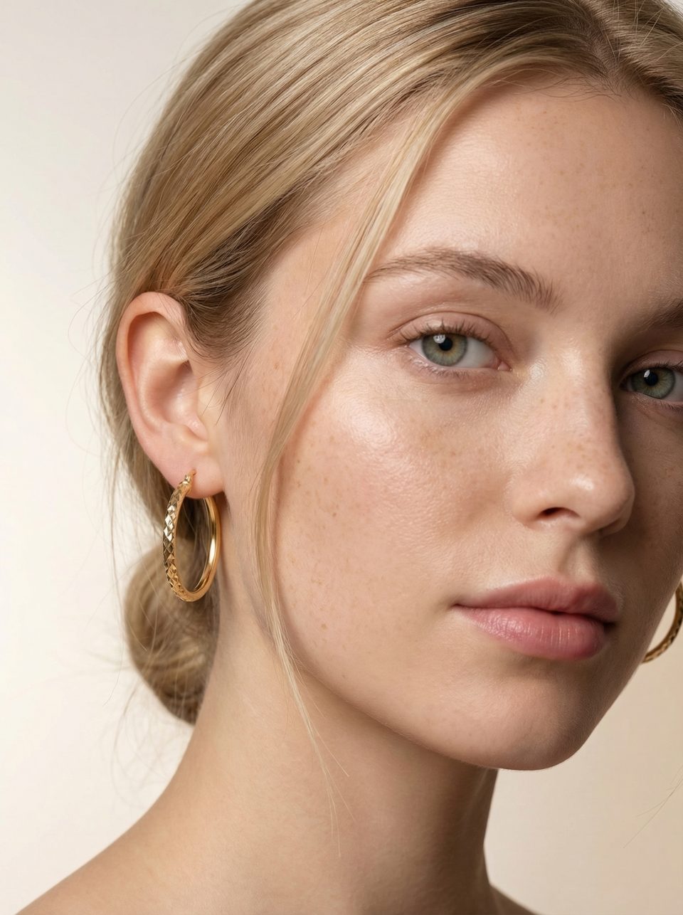 עגילי חישוק זהב לבן 14K Diamond Cut – תכשיטי בר-דור