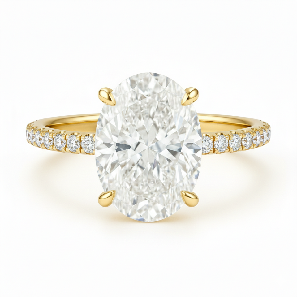 טבעת אירוסין "אורורה" – זהב 14K בשיבוץ יהלום אובל 2 קראט וחישוק יהלומים