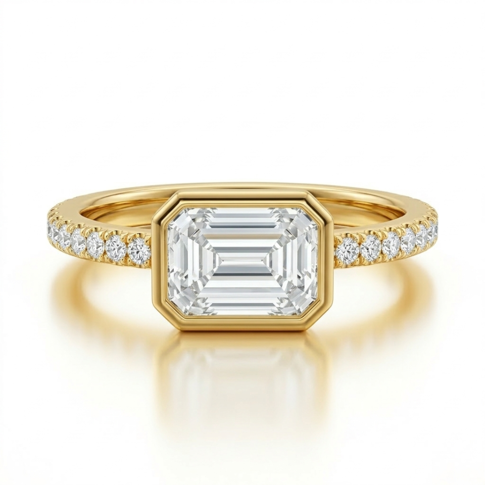 טבעת אירוסין יהלום מעבדה אמרלד – זהב 14K