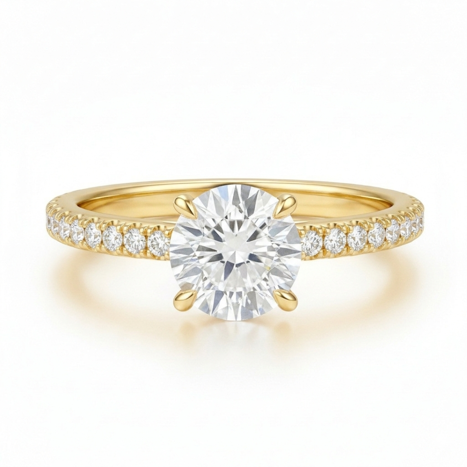 טבעת אירוסין קלאסית משובצת יהלומי מעבדה - 0.79 קראט