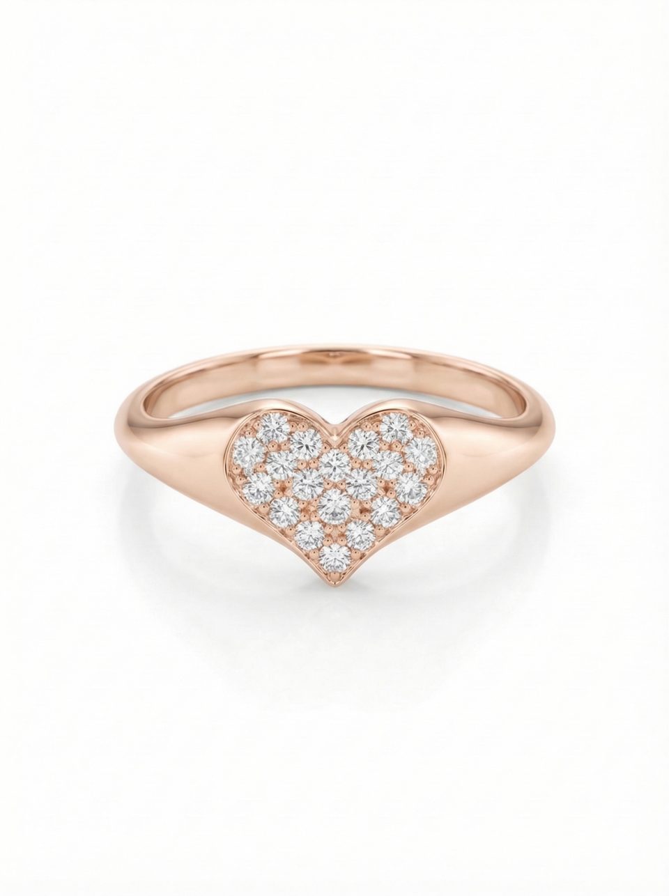 טבעת חותם לב מזהב אדום 14 קראט משובצת יהלומים טבעיים - תכשיטי בר-דור