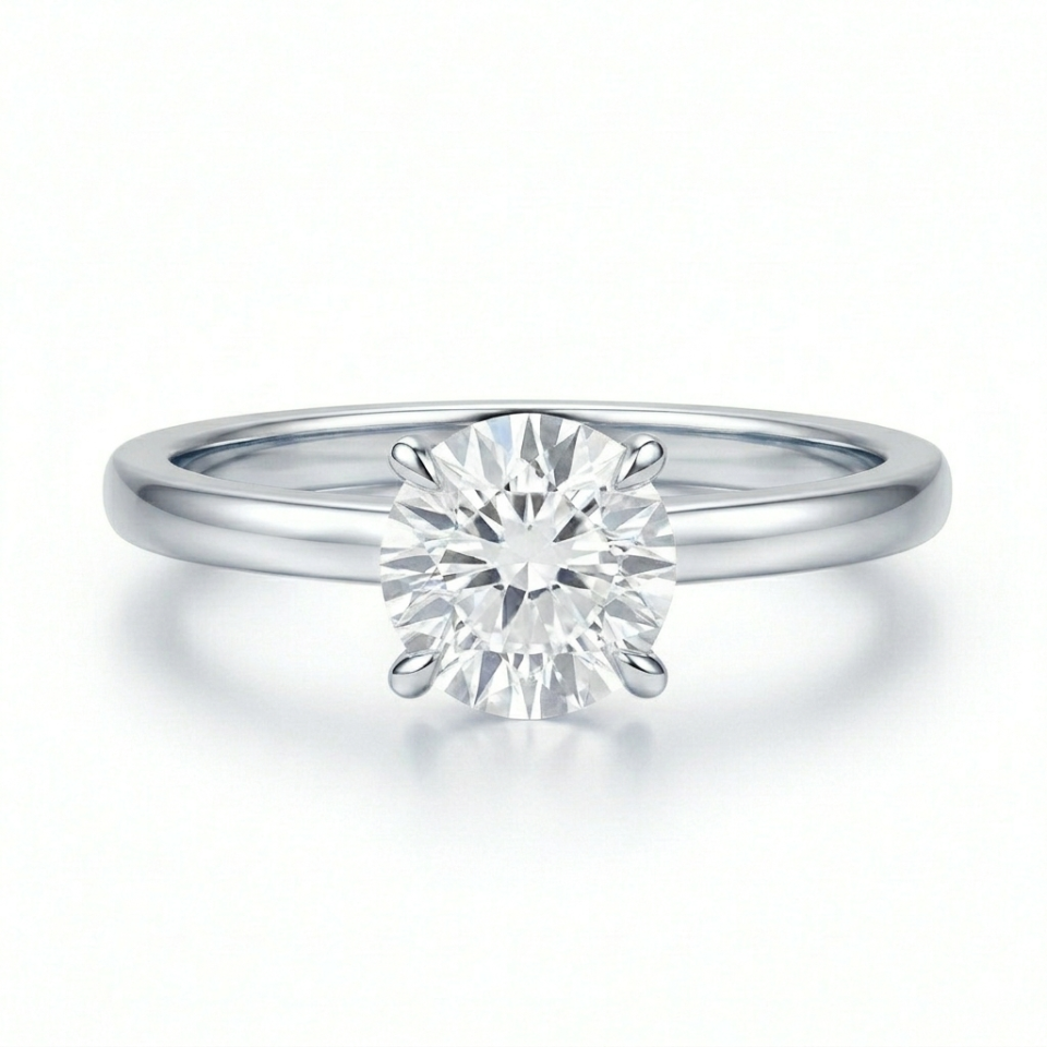 טבעת סוליטר זהב לבן 14K משובצת יהלום טבעי 0.50 קראט GIA - תכשיטי בר-דור